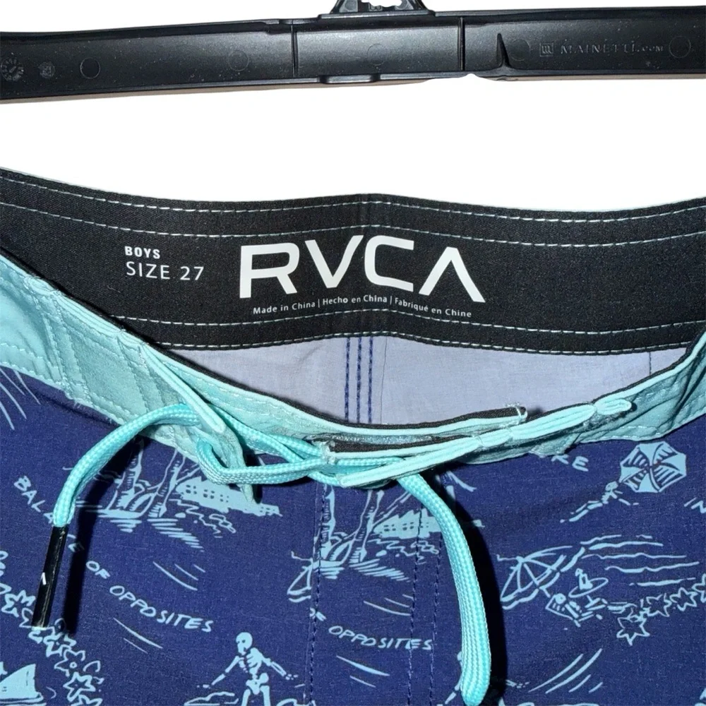 RVCA Navy and Light Blue Surf Print Trunks/Boardshorts